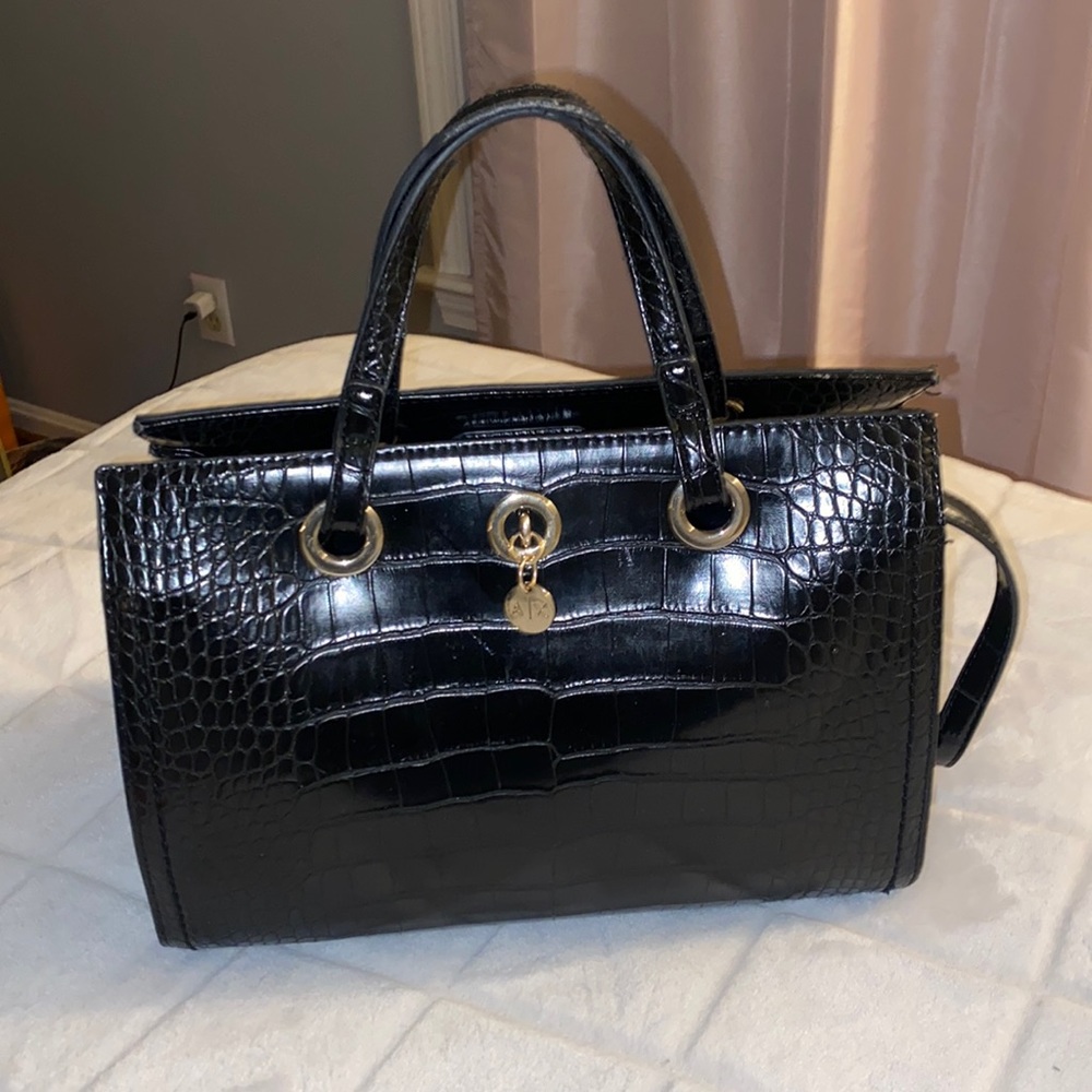 Armani black leather tote bag